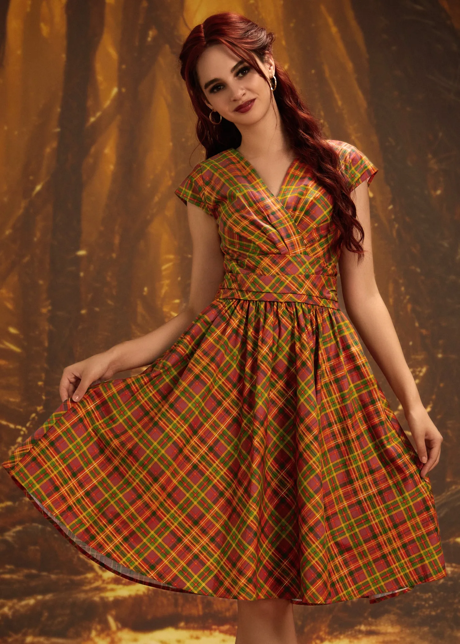 Greta Surplice Dress in Orange Plaid sold by Modcloth product image thumbnail 5