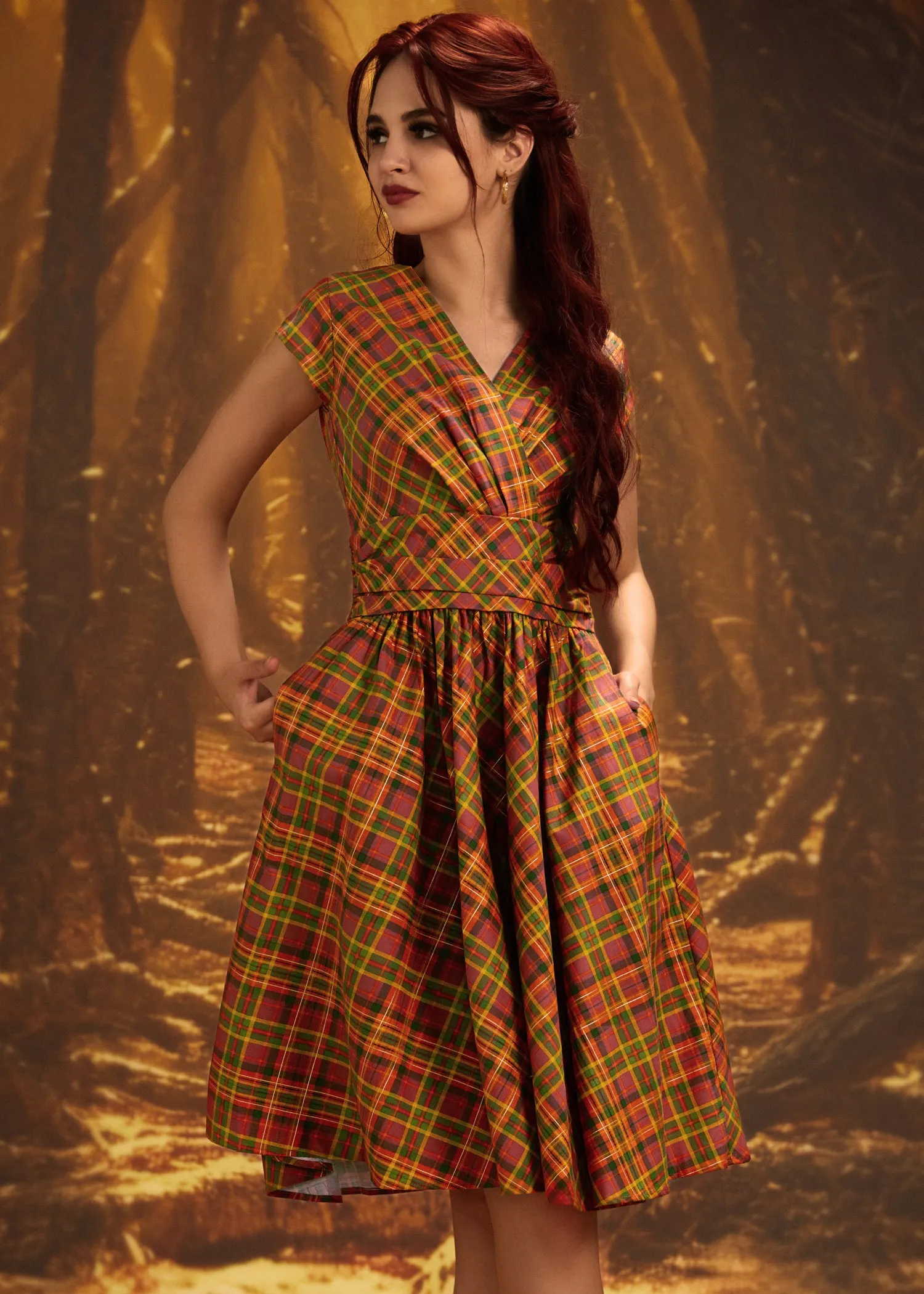 Greta Surplice Dress in Orange Plaid sold by Modcloth product image thumbnail 2