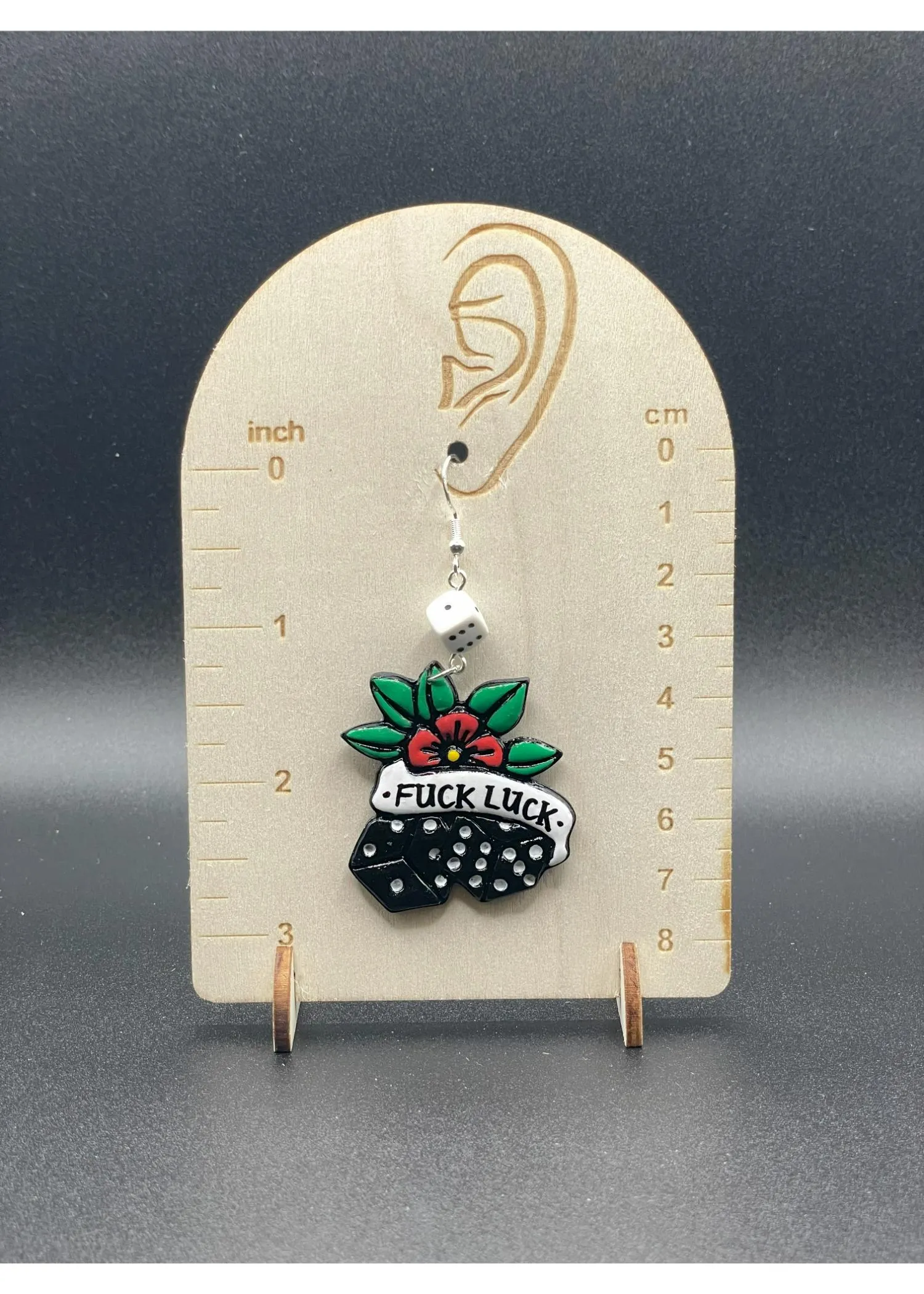 Tattoo Love Fuck Luck Dice Earrings sold by Modcloth product image thumbnail 2