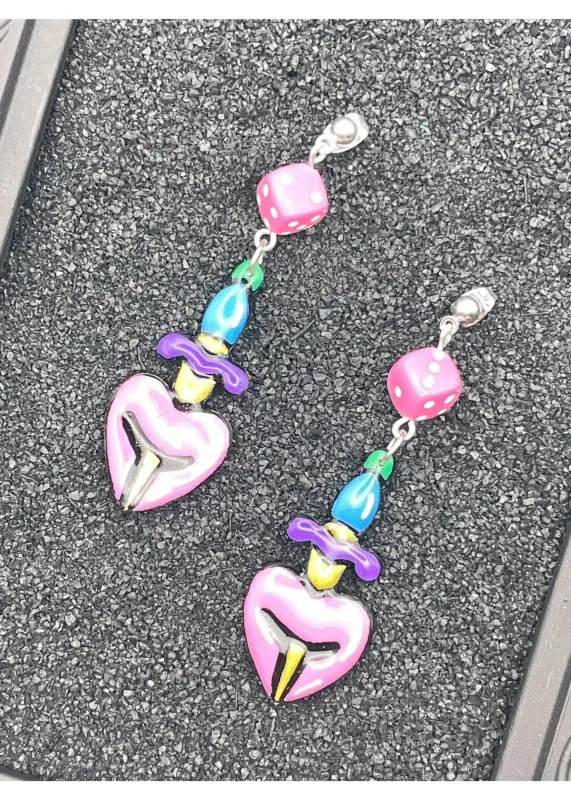 Tattoo Love Heart Dagger Earrings sold by Modcloth