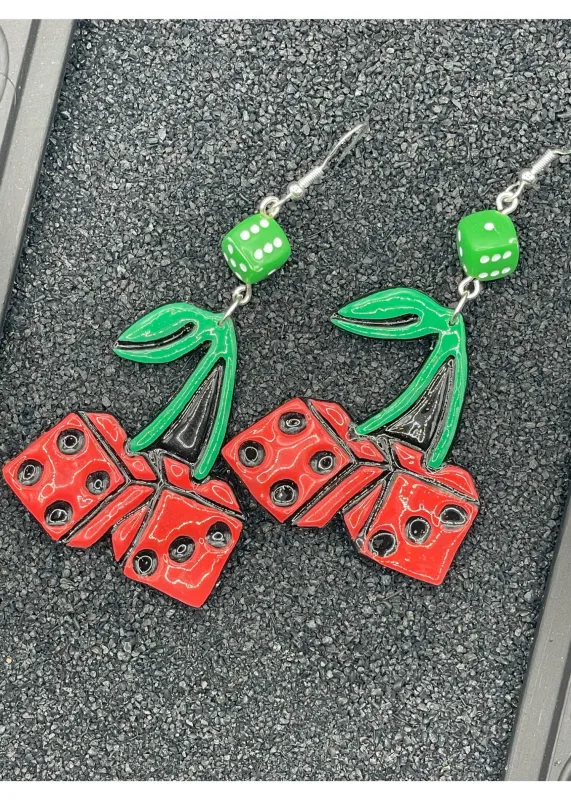 Tattoo Love Cherry Dice Dangly Earrings sold by Modcloth