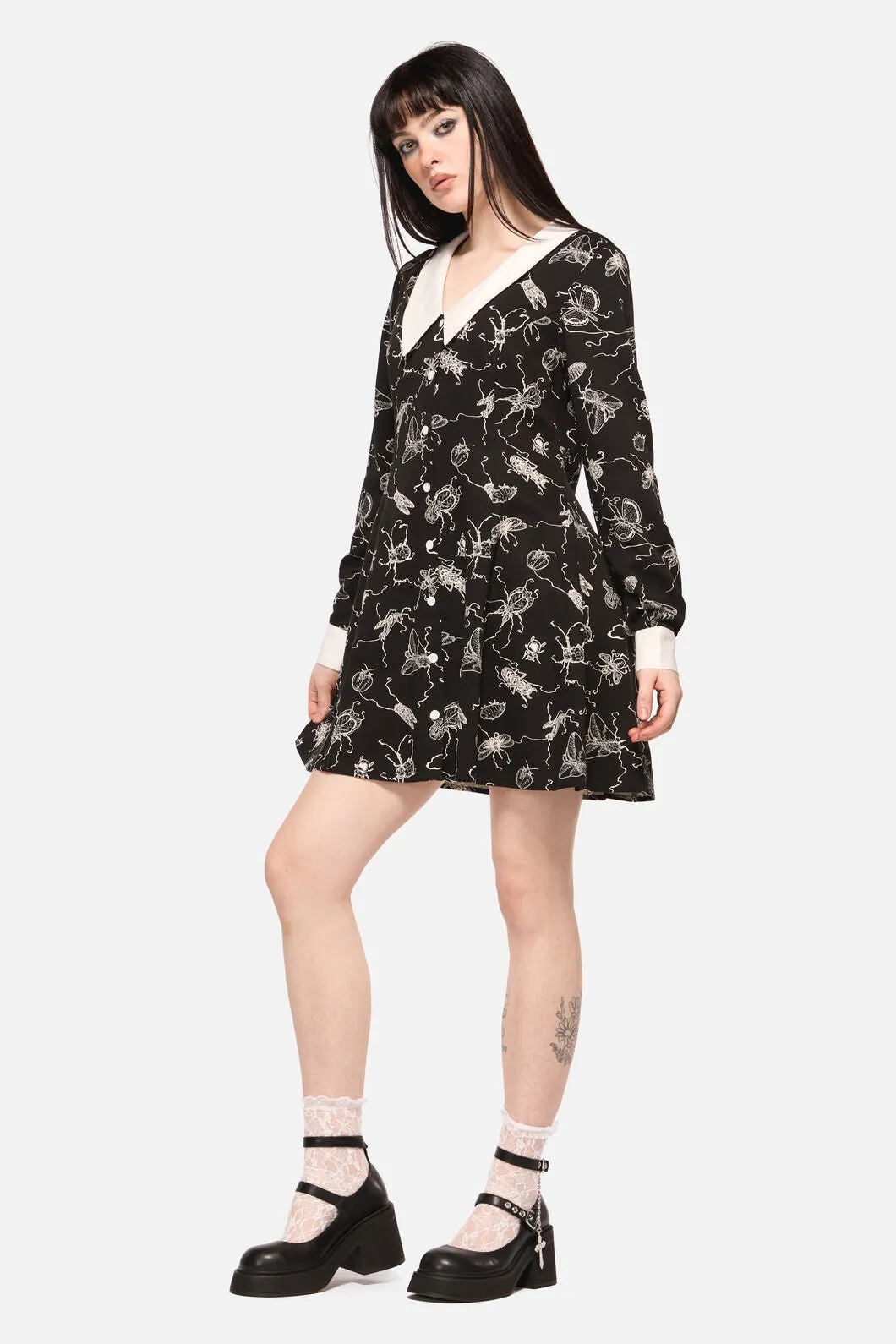 Dark Pieridae Print Long Sleeve Dress sold by Modcloth product image thumbnail 3