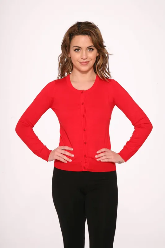 Red Crewneck Cardigan sold by Modcloth