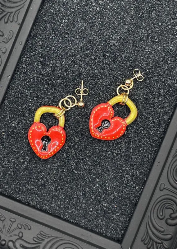 Tattoo Love Heart Padlock Earrings sold by Modcloth