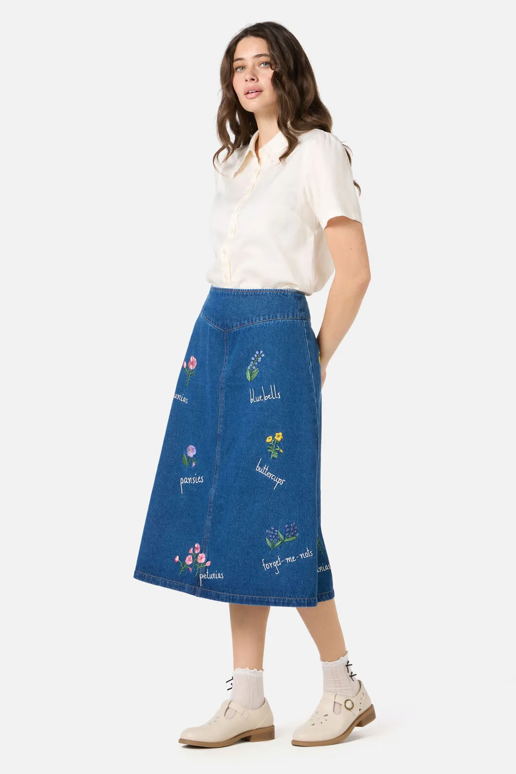 Flower Patch Emb Denim Skirt sold by Modcloth product image thumbnail 3