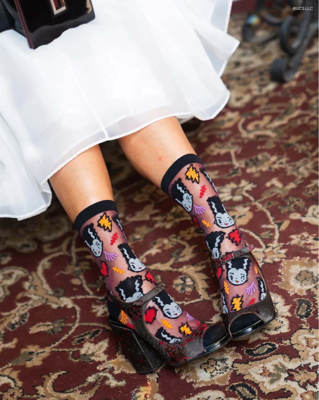 Bride of Frankenstein Shimmer Sheer Crew Sock sold by Modcloth product image thumbnail 3