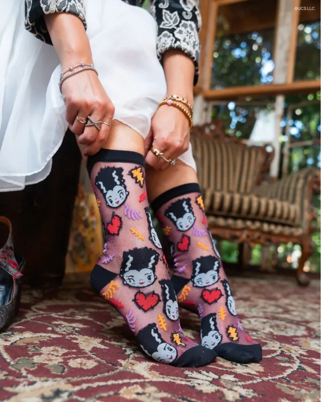 Bride of Frankenstein Shimmer Sheer Crew Sock sold by Modcloth