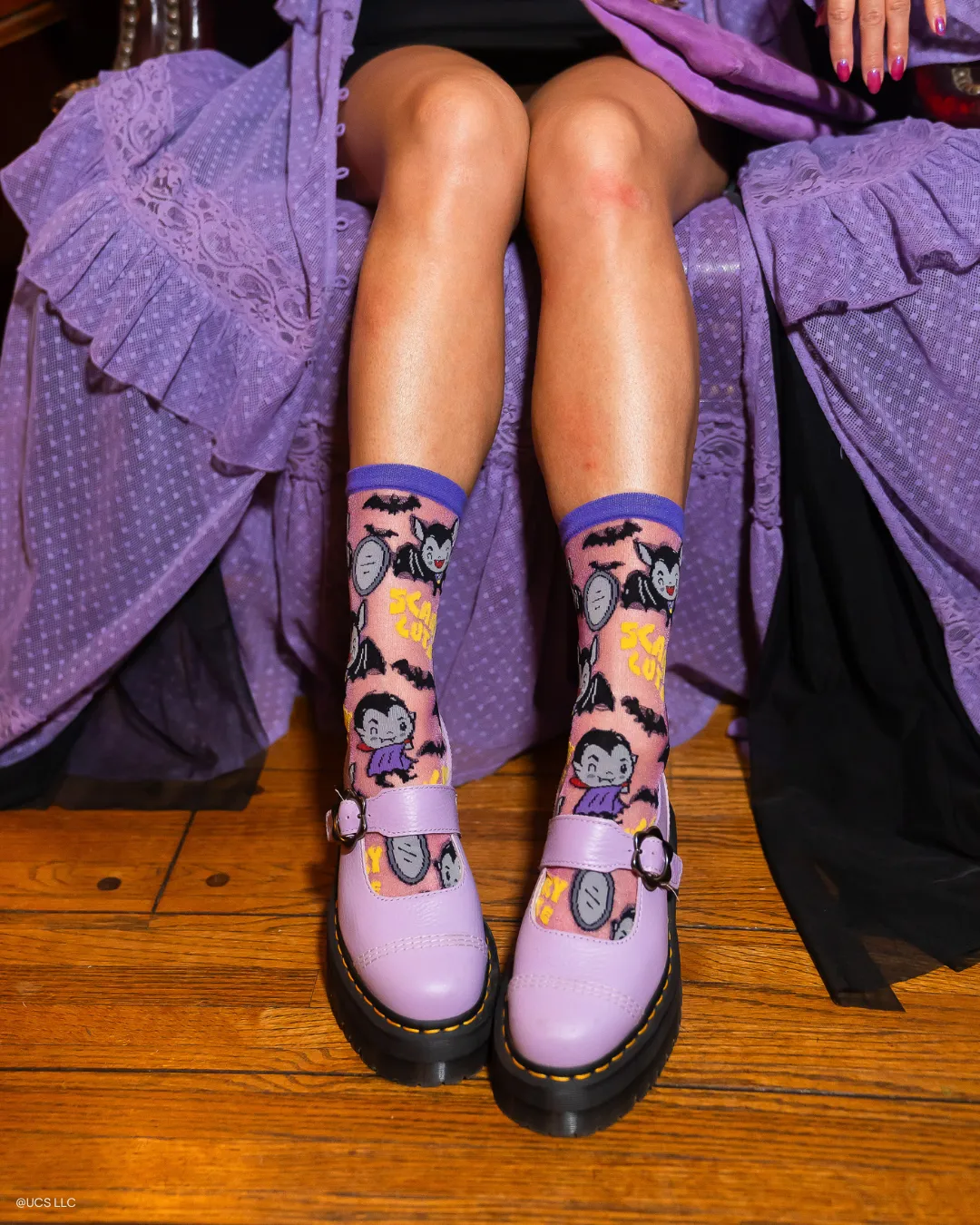 Dracula Scary Cute Shimmer Sheer Crew Sock sold by Modcloth product image thumbnail 3