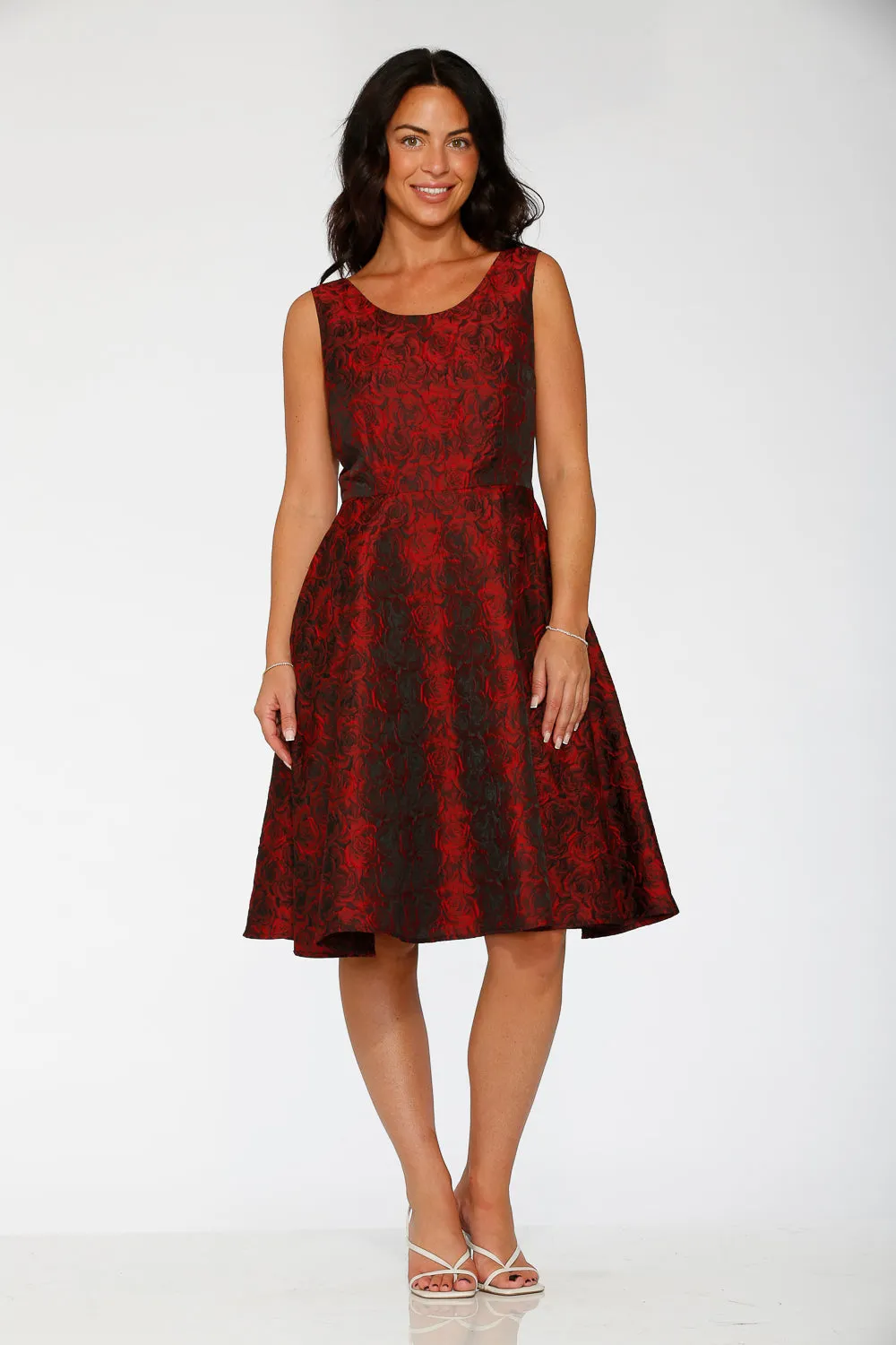 Black & Red Rose Brocade Floral Swing Dress sold by Modcloth product image thumbnail 3
