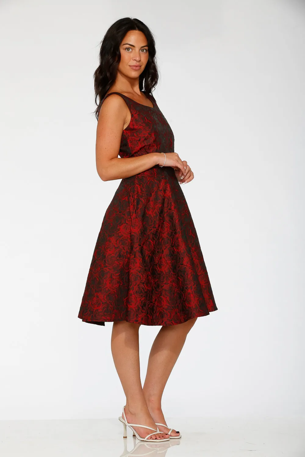 Black & Red Rose Brocade Floral Swing Dress sold by Modcloth product image thumbnail 4