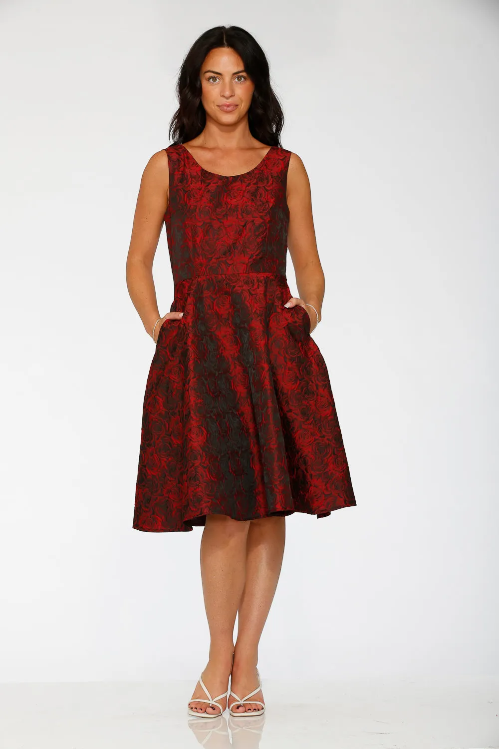 Black & Red Rose Brocade Floral Swing Dress sold by Modcloth product image thumbnail 2