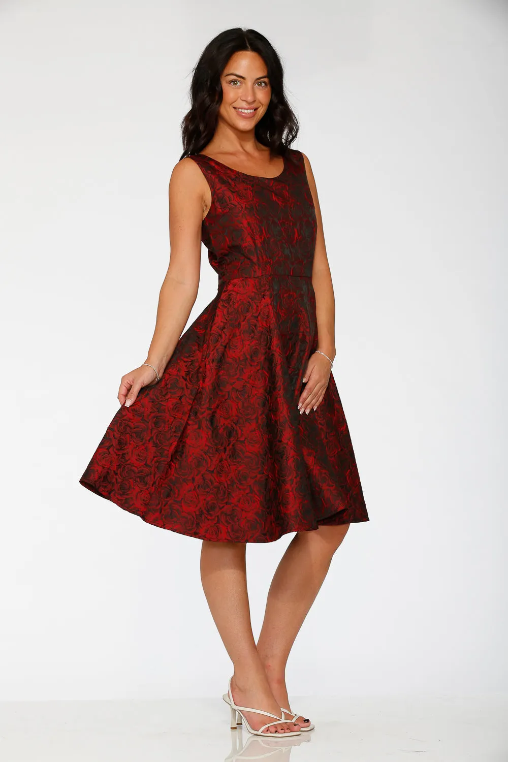 Black & Red Rose Brocade Floral Swing Dress sold by Modcloth product image thumbnail 5