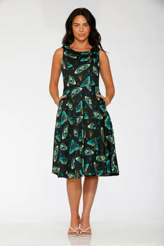 Dark and Mystical Butterfly Swing Dress sold by Modcloth