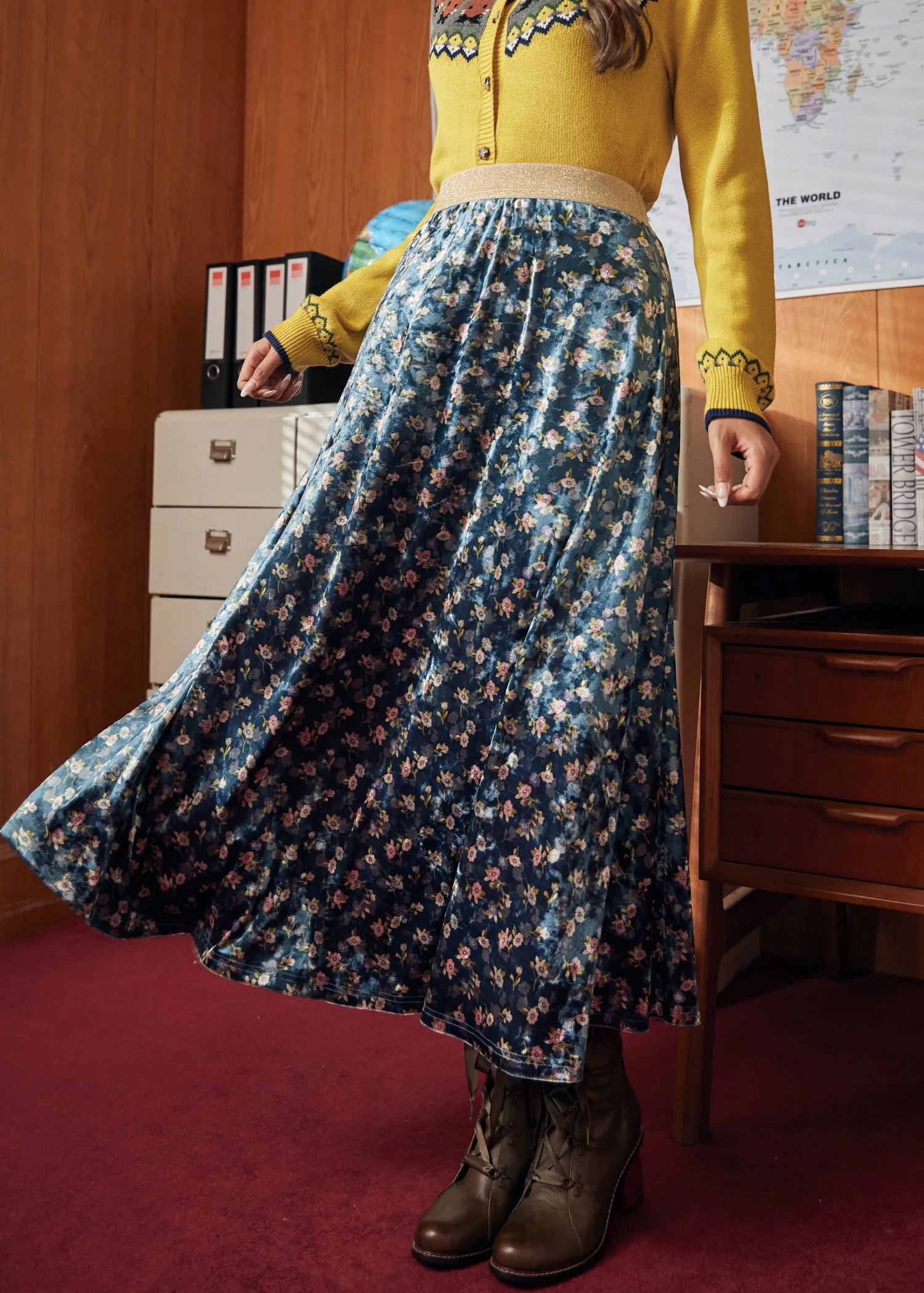 Golden Whispers Velvet Maxi Skirt sold by Modcloth product image thumbnail 5