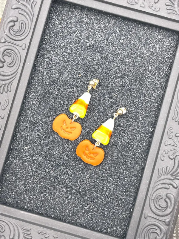 Salem Candy Corn Jack-O-Lantern Earrings sold by Modcloth
