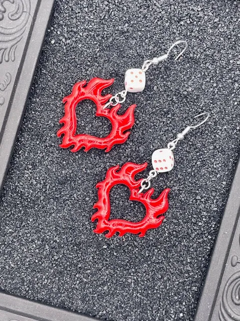 Tattoo Love Flaming Heart Dice Earrings sold by Modcloth product image thumbnail 2