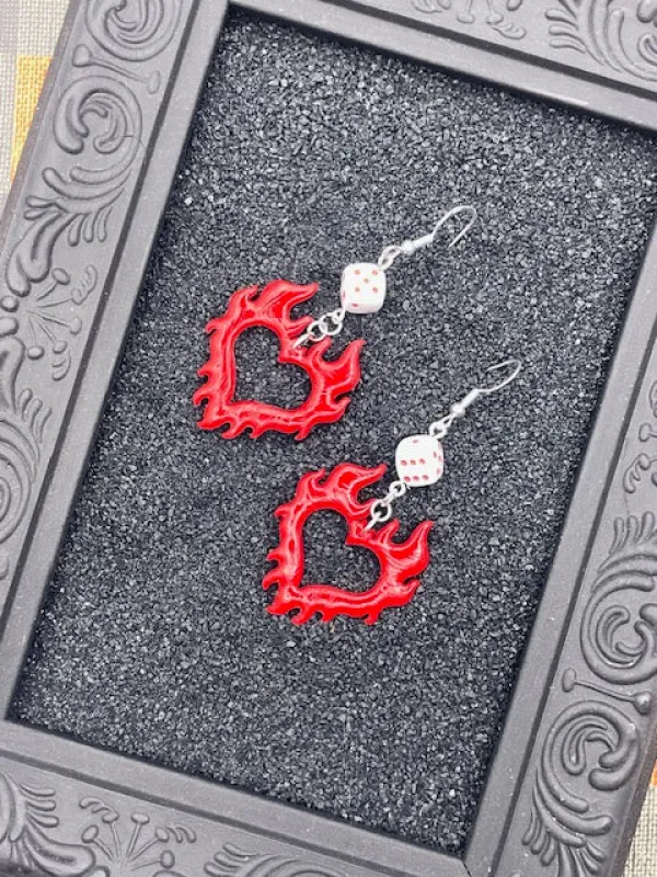 Tattoo Love Flaming Heart Dice Earrings sold by Modcloth