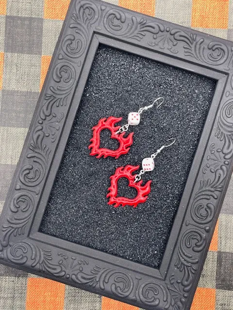 Tattoo Love Flaming Heart Dice Earrings sold by Modcloth product image thumbnail 3