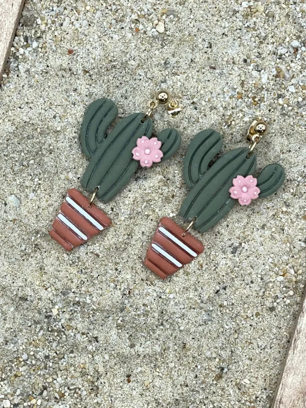 Candle Cactus with Pink Flower Earrings sold by Modcloth