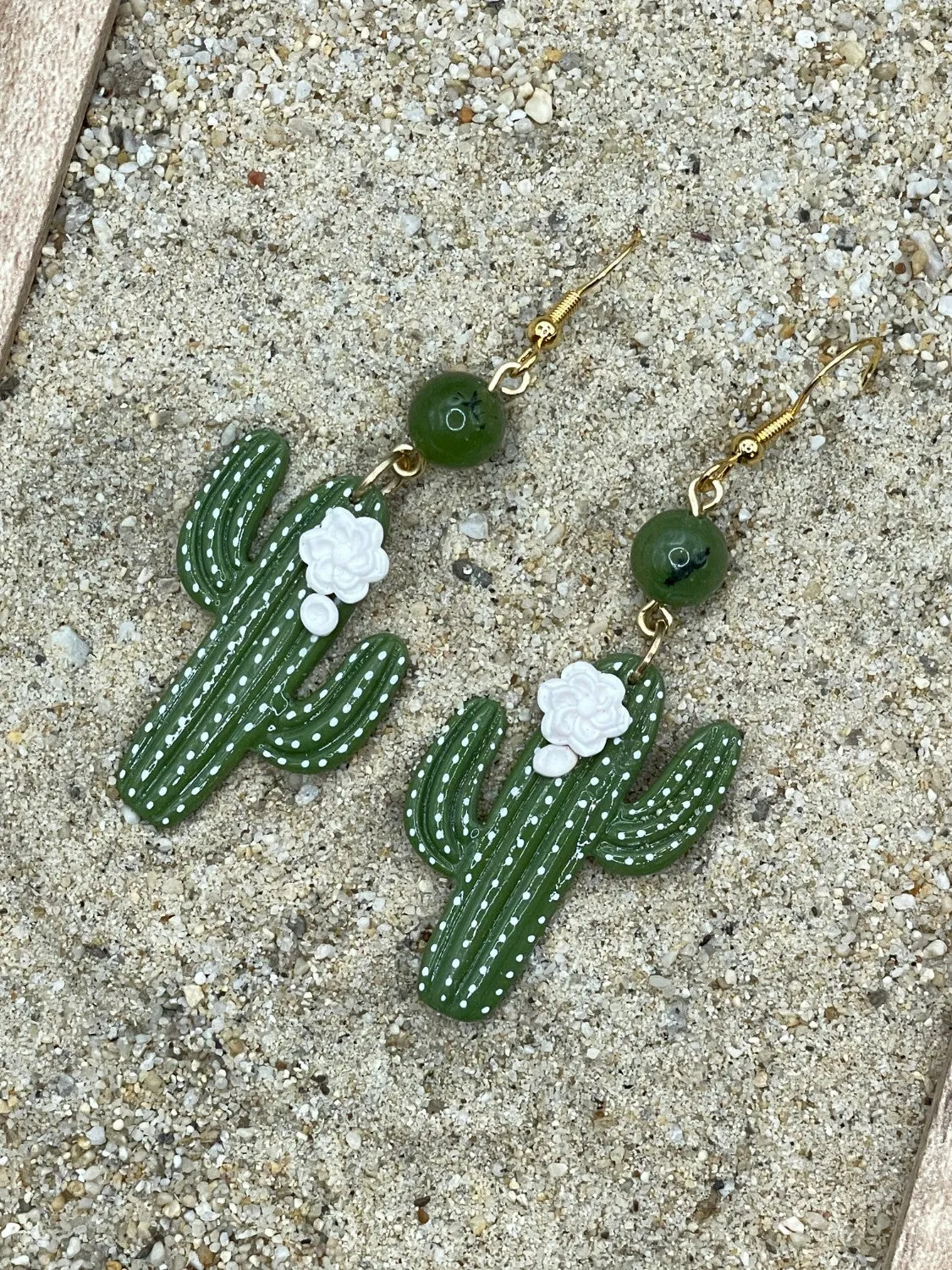 Saguaro Cactus with Jade Bead Earrings sold by Modcloth