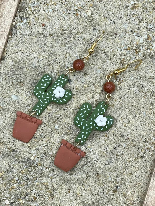 Cactus with Sunstone Bead Earrings sold by Modcloth