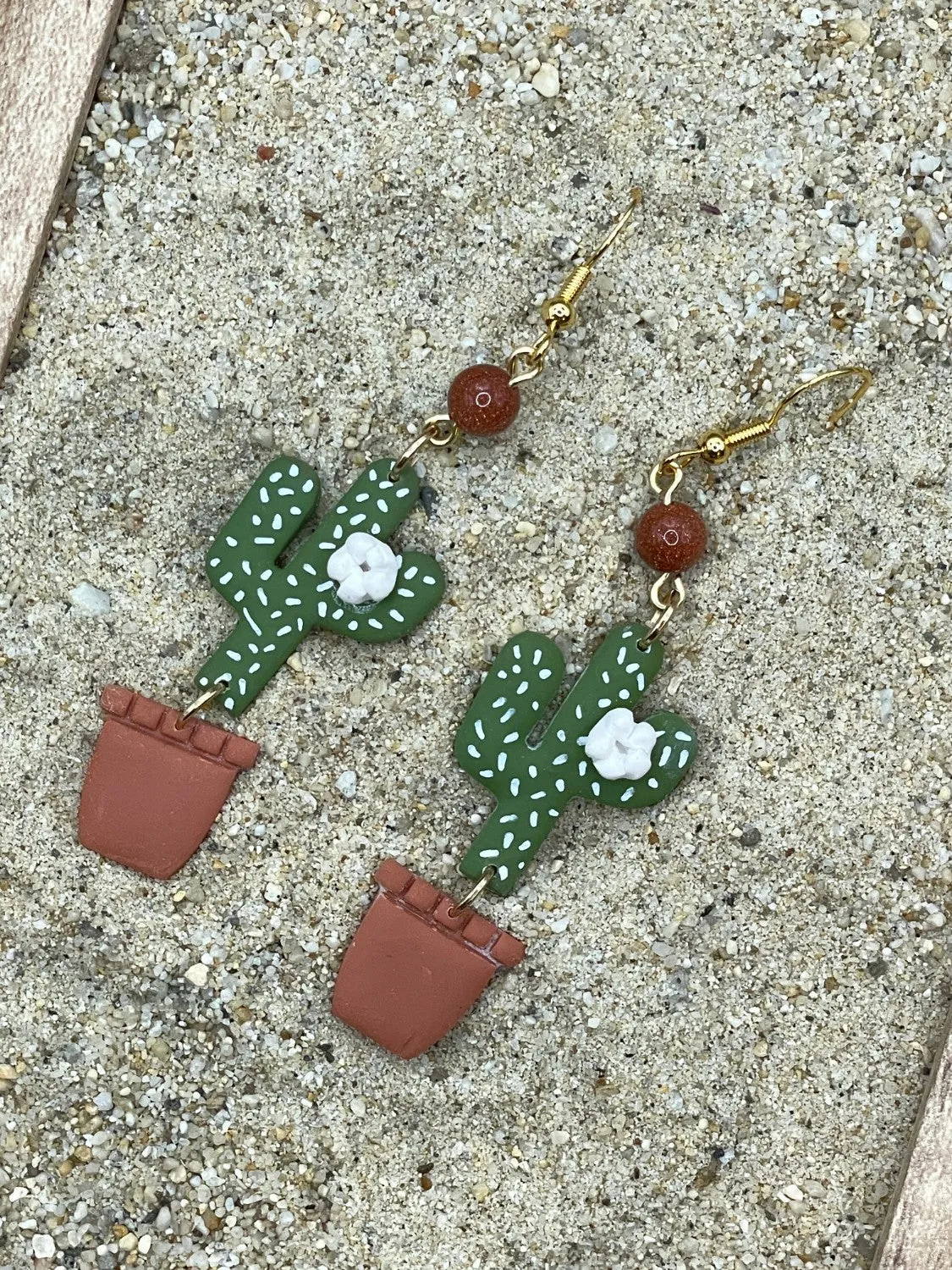 Cactus with Sunstone Bead Earrings sold by Modcloth