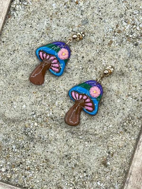 Groovy Mushrooms with Flowers Earrings sold by Modcloth