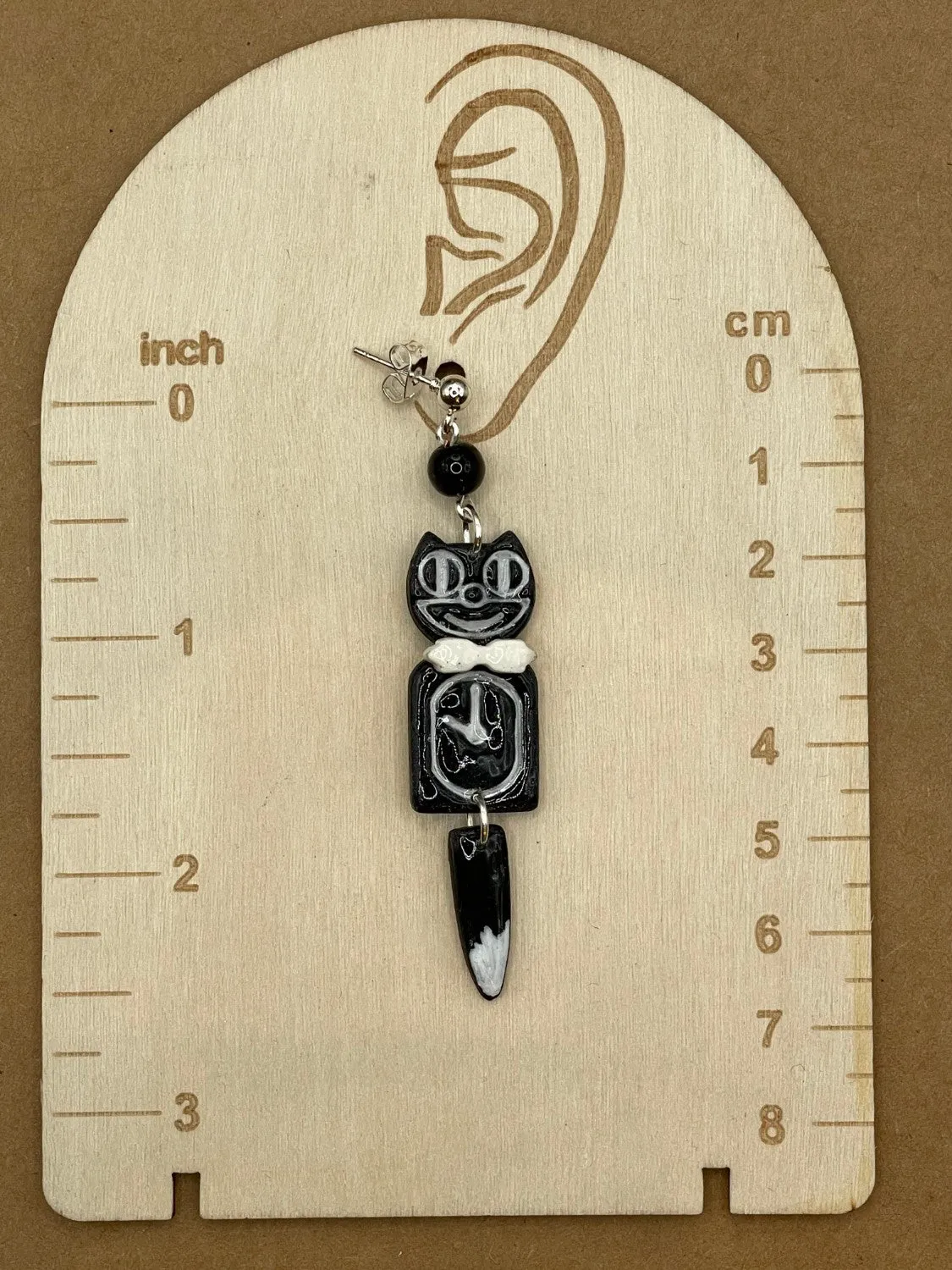 Retro Black Kitty Cat Clock Earrings sold by Modcloth product image thumbnail 2