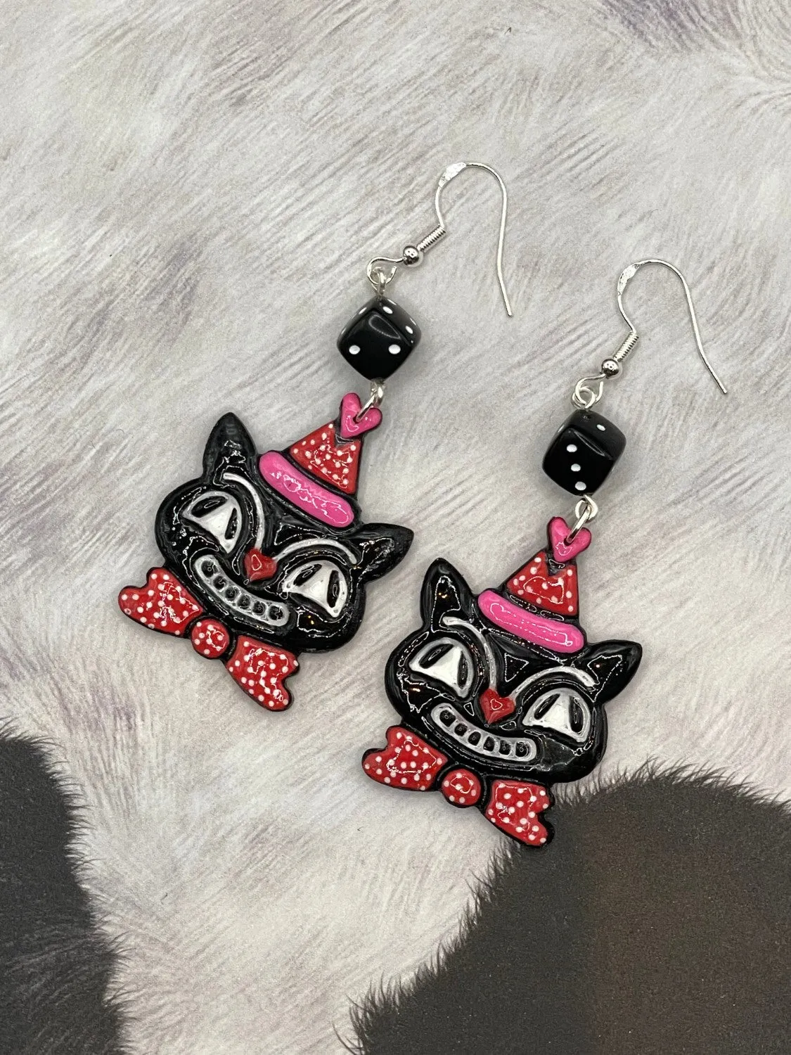 Retro Black Cat with Party Hat Earrings sold by Modcloth product image thumbnail 2