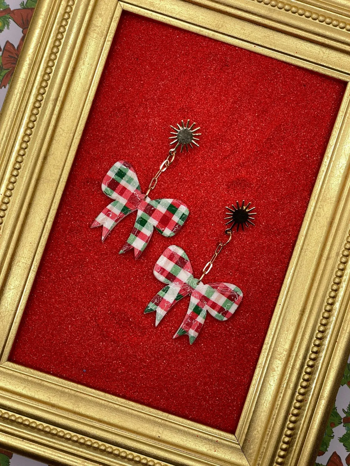 Plaid Holiday Bow Earrings sold by Modcloth product image thumbnail 3