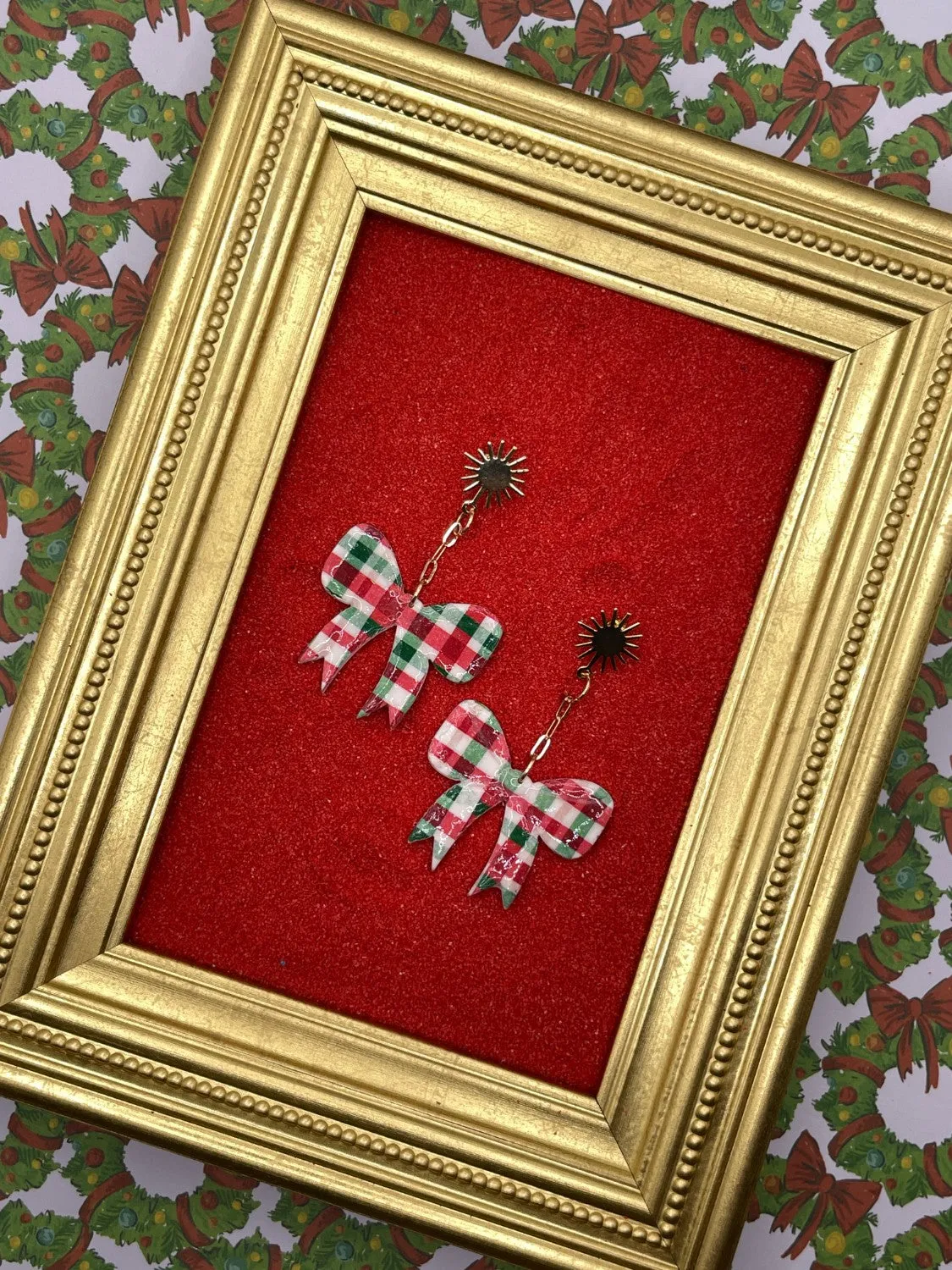 Plaid Holiday Bow Earrings sold by Modcloth product image thumbnail 4