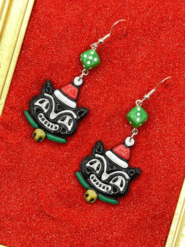 Retro Santa Cat Dangle Earrings sold by Modcloth