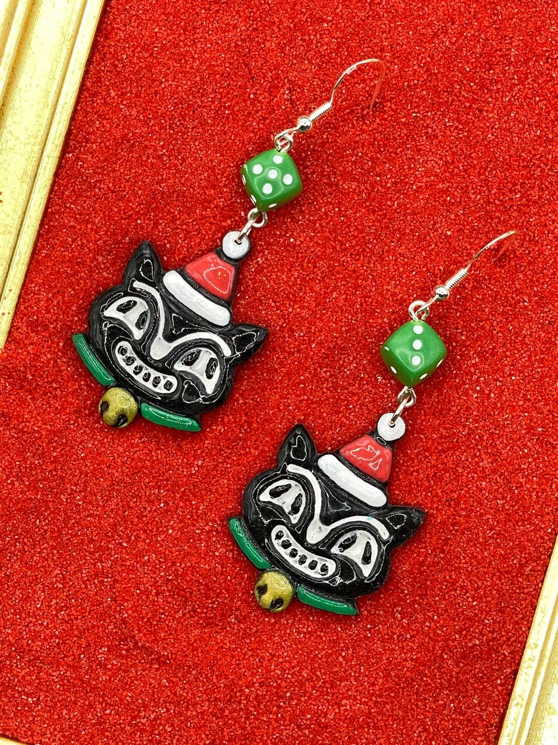 Retro Santa Cat Dangle Earrings sold by Modcloth