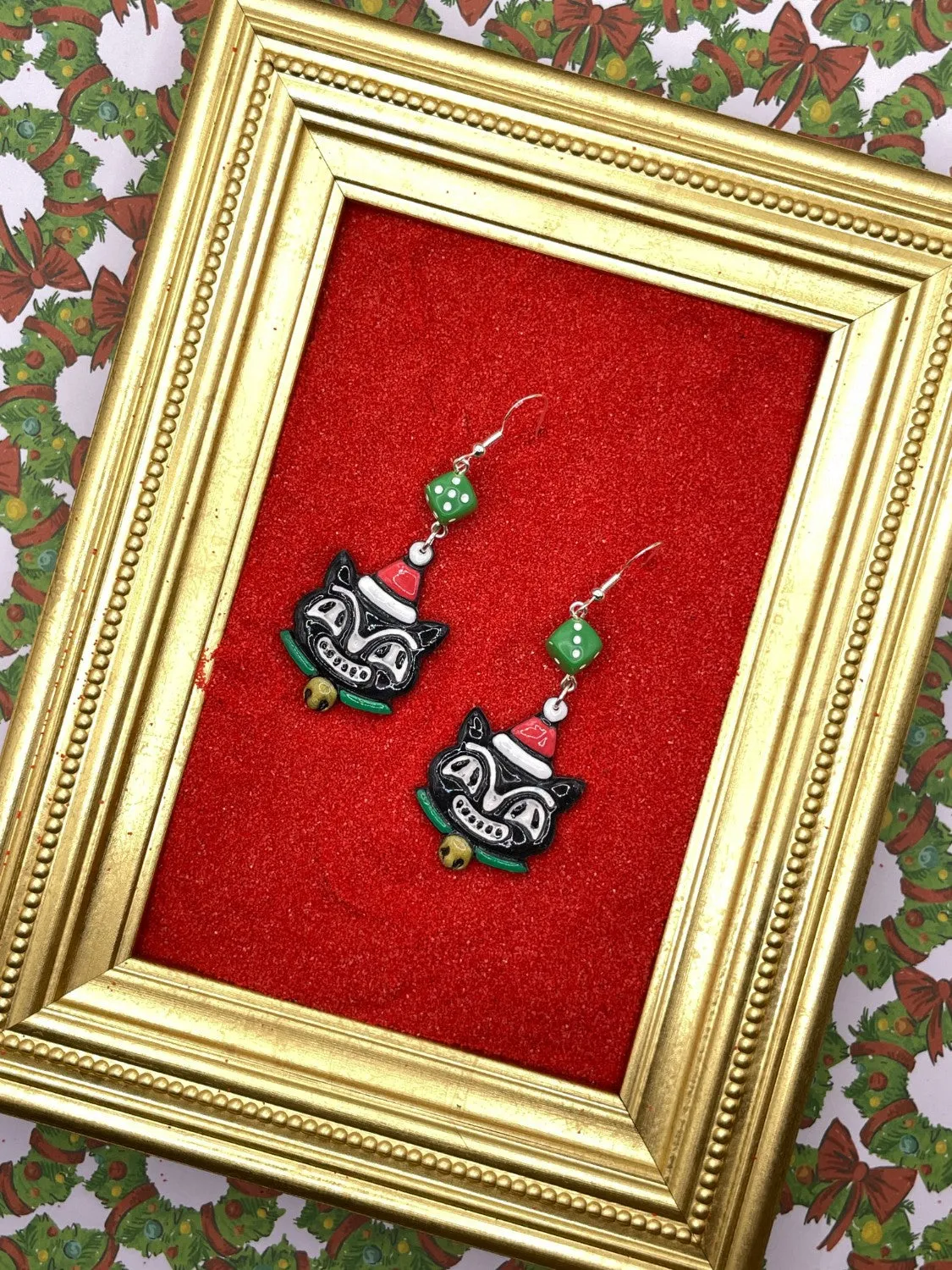 Retro Santa Cat Dangle Earrings sold by Modcloth product image thumbnail 4