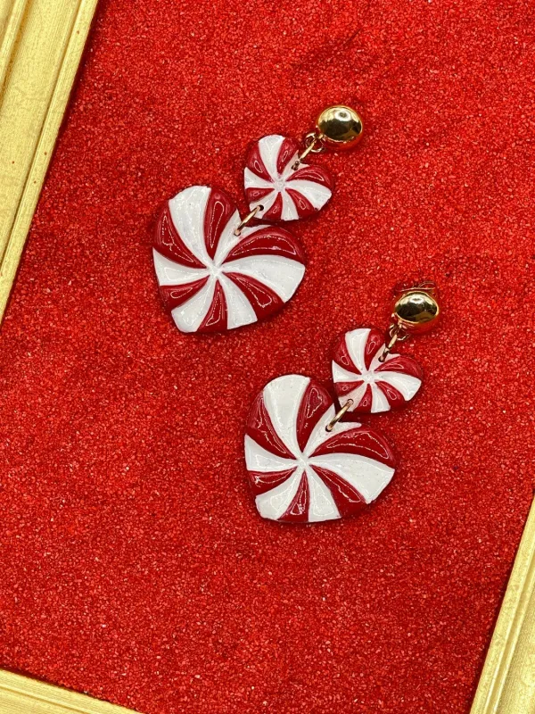Candy Cane Heart Earrings sold by Modcloth