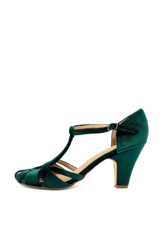 Sergi Velvet T-Strap Heels Green sold by Modcloth