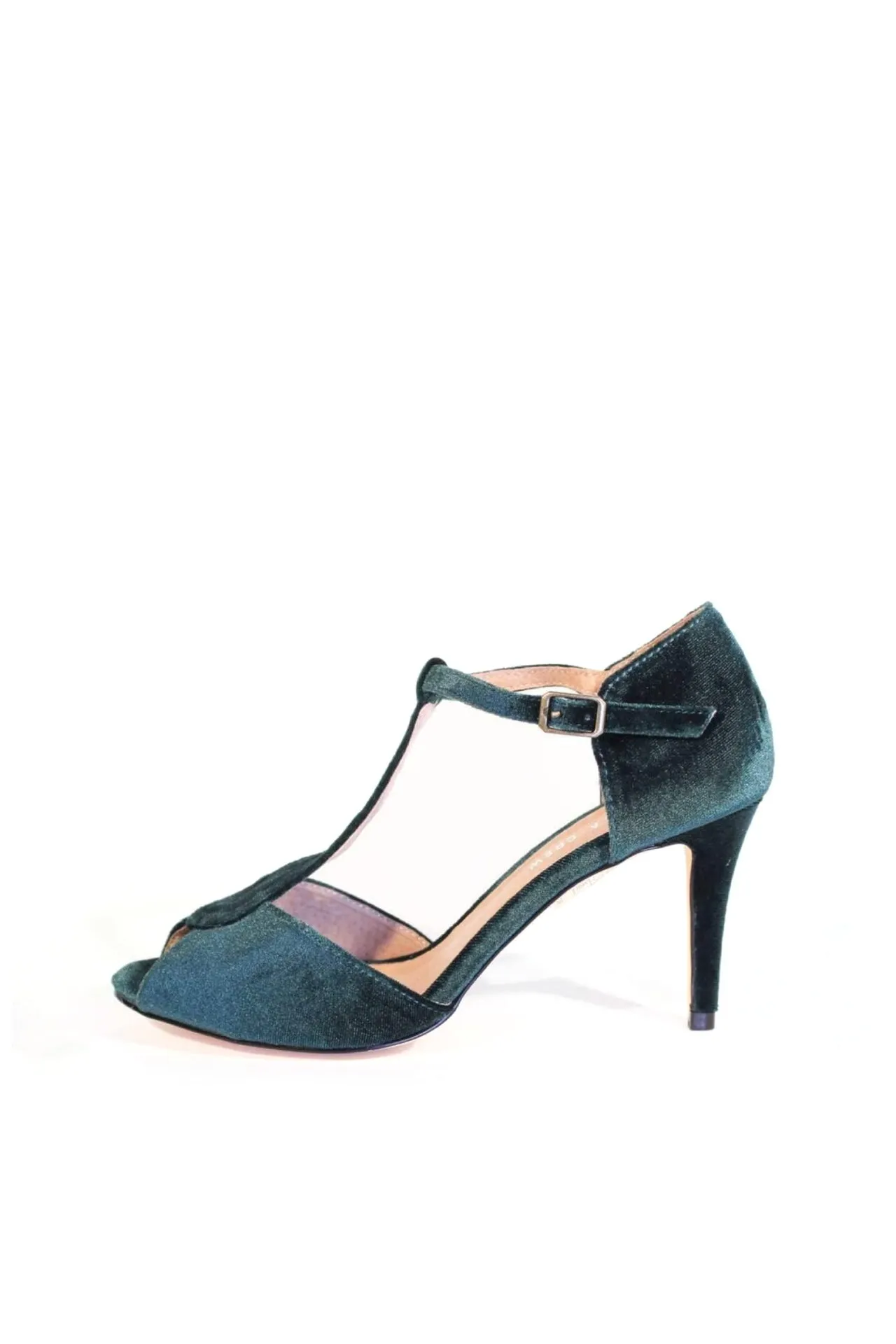 Blondie T-Strap Velvet Heels Green sold by Modcloth