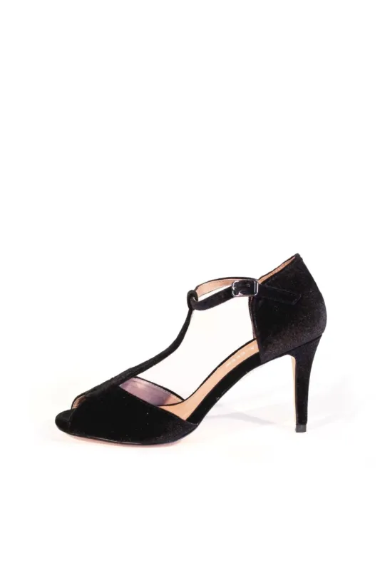 Blondie T-Strap Velvet Heels Black sold by Modcloth