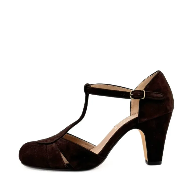 Mulberry Suede T-Strap Heels Brown sold by Modcloth