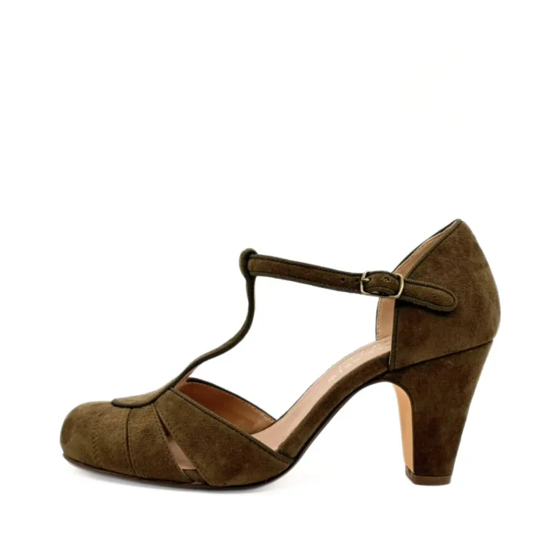 Mulberry Suede T-Strap Heels Khaki sold by Modcloth