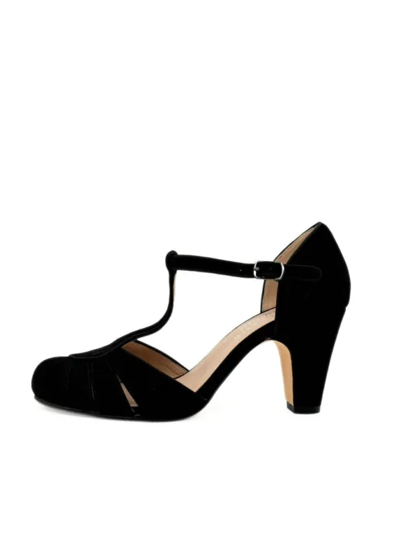 Mulberry Suede T-Strap Heels Black sold by Modcloth