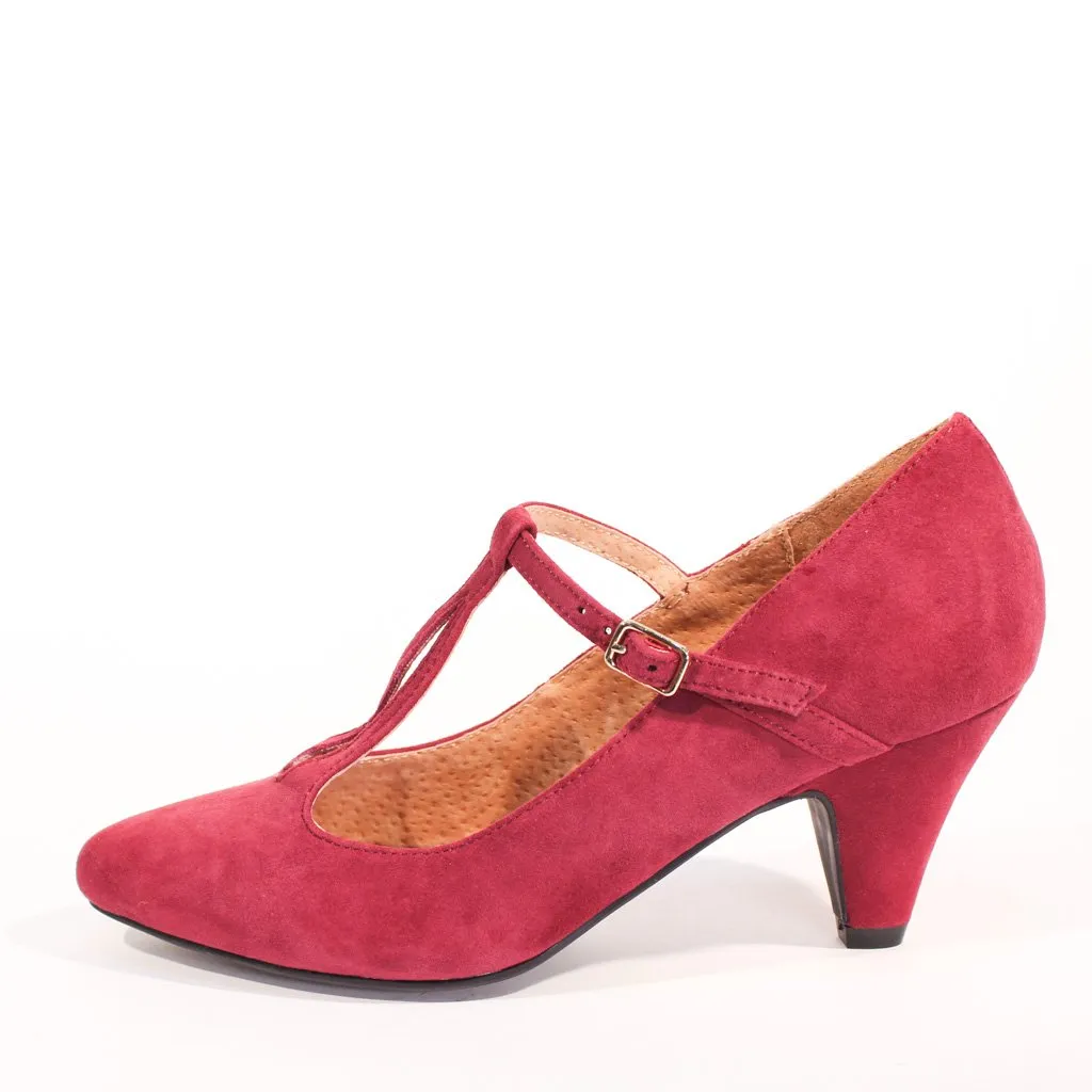 Gin T-Strap Suede Heels Burgundy sold by Modcloth