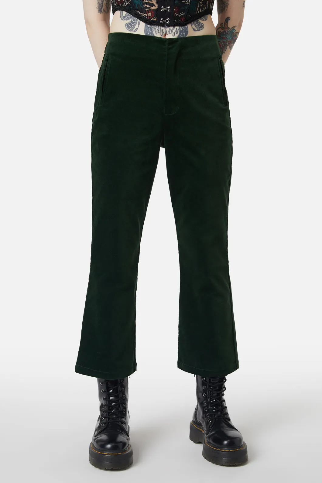 At The Alter Velvet Kick Flares Emerald sold by Modcloth