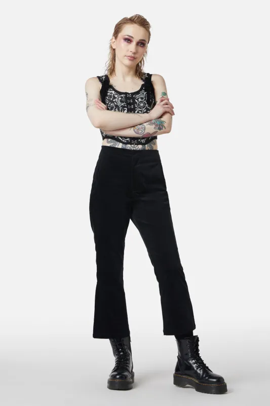 At The Alter Velvet Kick Flares Black sold by Modcloth