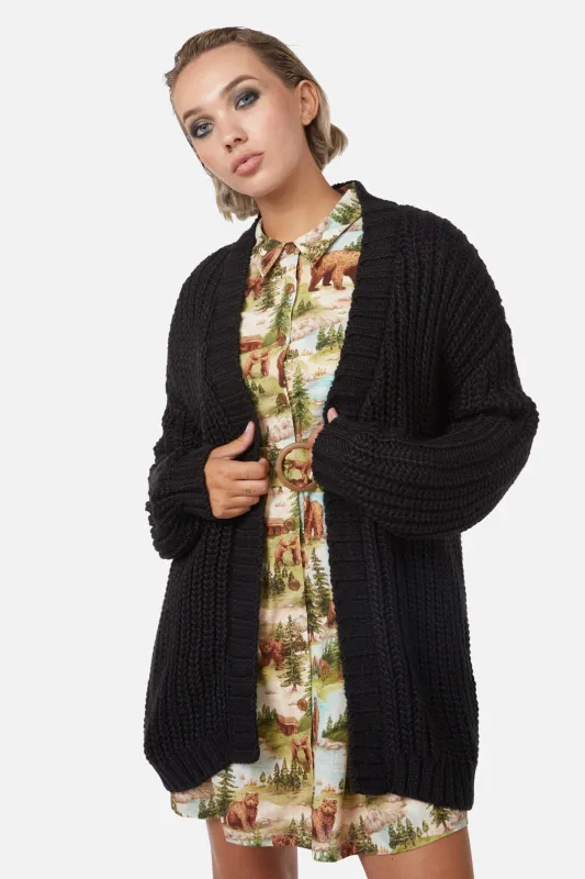 Field Work Chunky Knit Cardi Black sold by Modcloth