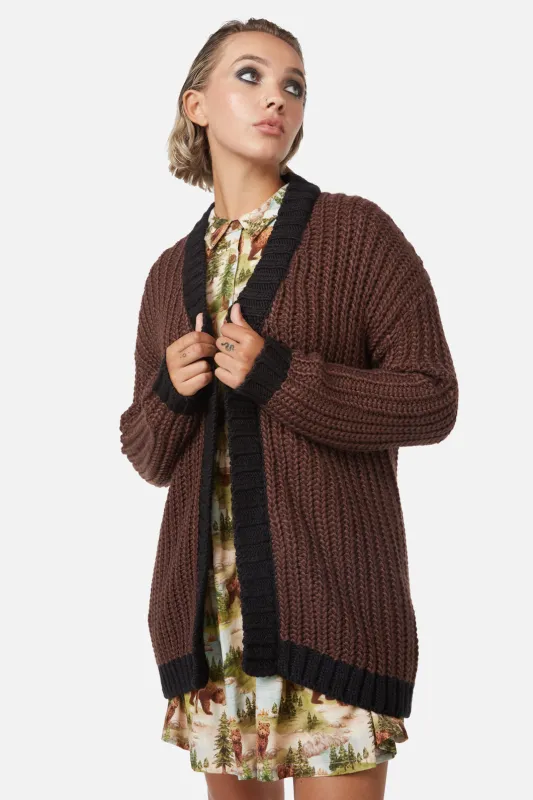 Field Work Chunky Knit Cardi Brown sold by Modcloth