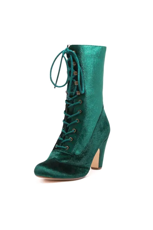 Claire Velvet Victorian Booties Green sold by Modcloth