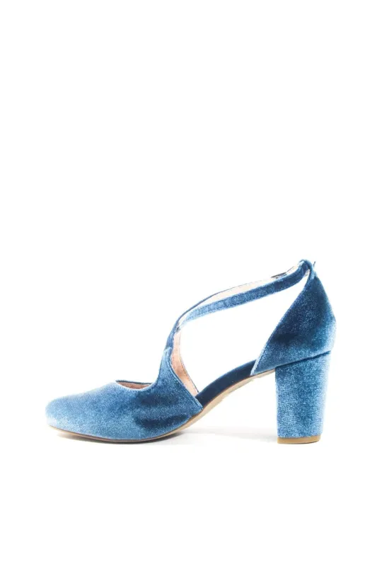 Oren Velvet Mary Jane Heels Blue sold by Modcloth