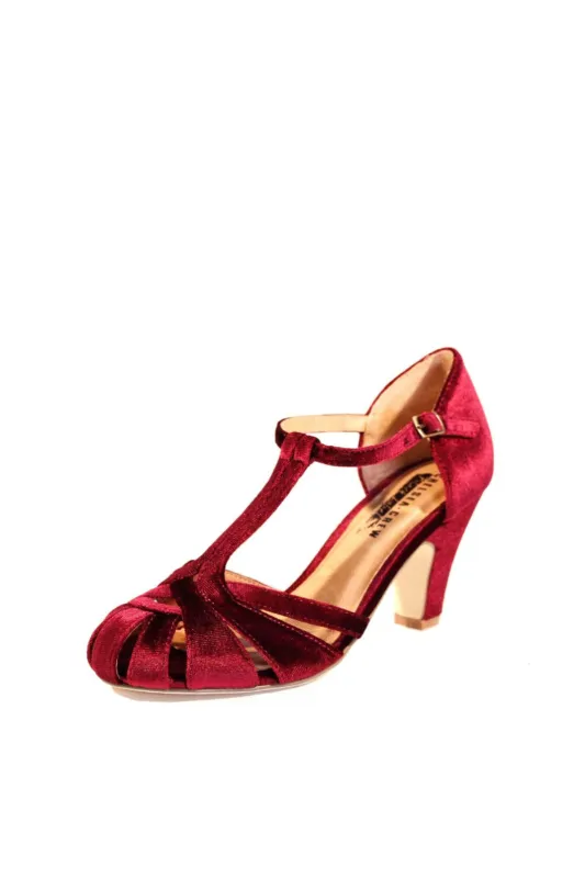 Sergi Velvet T-Strap Heels Burgundy sold by Modcloth