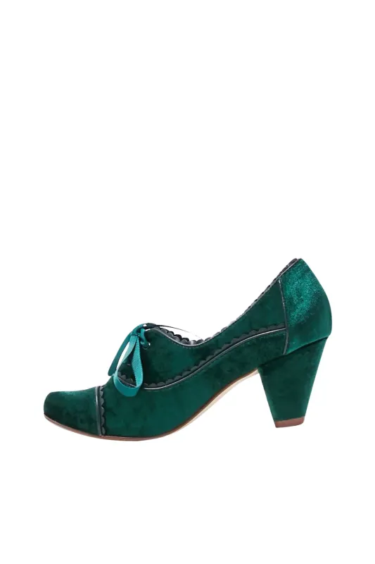 Madison Velvet Retro Heels Green sold by Modcloth